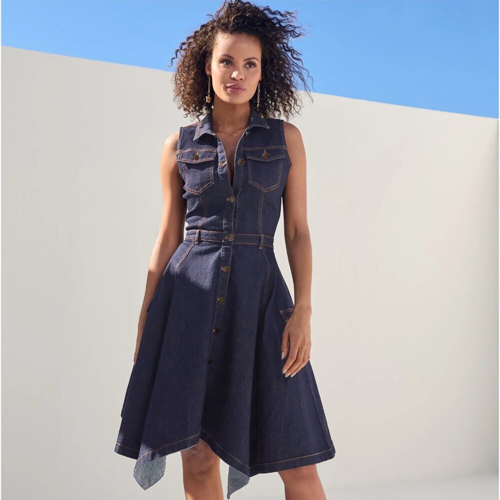 VENUS Button-Front Denim Dress - Small